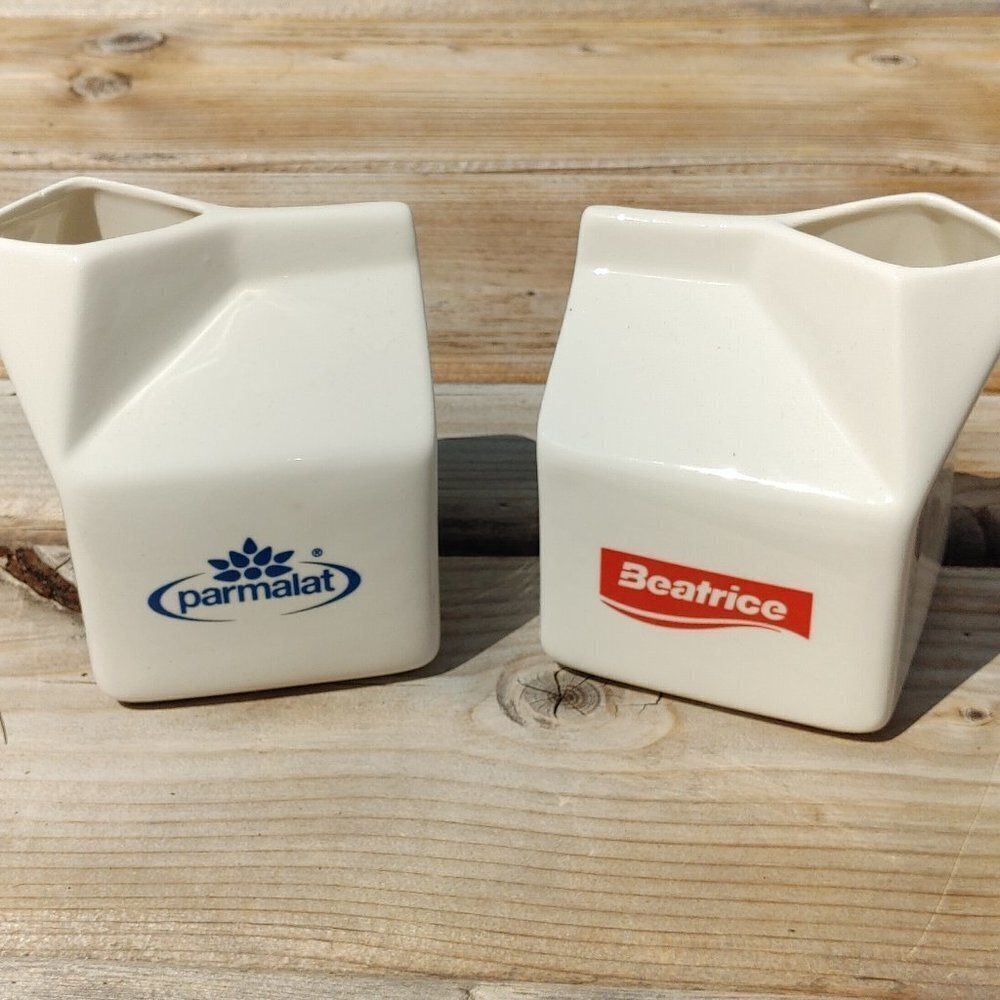 CUTE Ceramic Milk Carton Creamer Dishes PAIR Vase
